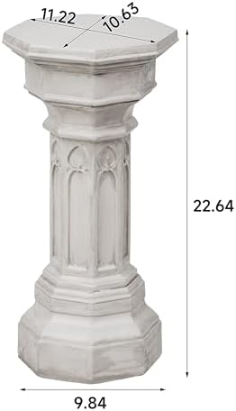 Merax 22.64" H 22.44" H Ornate Floral Pedestal Plant Stand, Finish MGO Decorative Column Side Table for Indoor/Outdoor, No Assembly Required, Antique White - Image 2