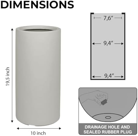 KUTE NEST 19.5" H x 9.8" D Premium Tubo Fiberstone Planter - Light French Gray - Image 2