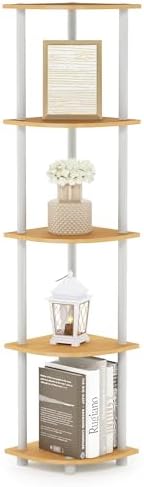 Furinno TURN-N-TUBE Corner Shelf, 5-Tier Corner Bookshelf, Open Storage Shelves, for Organization and Storage, Living Room, Home Office, Garage, Bedroom, Beech by Furinno-FitsYourSpaceFitsYourBudget