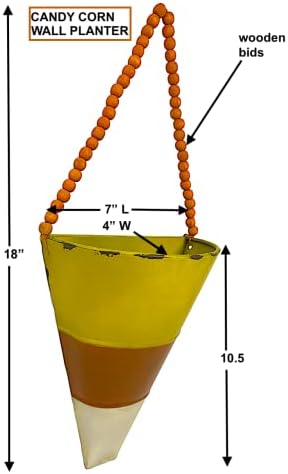 Candy Corn Decor Scone Hanging Half Planter Fall Autumn Halloween Metal Decoration Rustic Indoor Outdoor Accent Home Office Party Accessory (Wall Planter) - Image 5