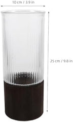Glass Tube Vase with Wood Stand, Striped Cylinder Decor - Image 2
