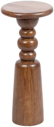 Kate and Laurel Tirollo Modern Round Drink Table, 10 x 10 x 22, Walnut Brown, Living Room Accent Pedestal Table with Turned Base for Use as Indoor Plant Stand by KateandLaurel