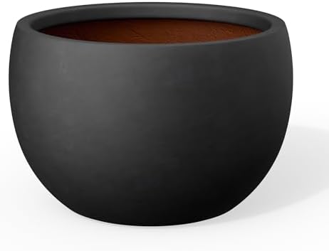 Kante Black Concrete Planter 20" Dia All-Weather Round Large Pot by Unknown