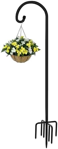 Artigarden 108 inch Outdoor Shepherd Hook with 7 Prong Base (1 Pack), Adjustable Heavy Duty Garden Hanging Stake for Bird Feeder Solar Light Plant Hanger Wedding Decor, Matte Black by Artigarden