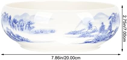 GANAZONO Faux Grass Decor Blue and White Porcelain Plant Pots Oriental Chinese Ceramic Flower Pots Decorative Calligraphy Ink Dish Succulents Pot for Indoor and Outdoor Plants Decor - Image 4