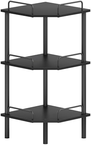 Tajsoon 3 Tier Corner Shelf Stand, Standing Corner Shelf Unit, Black by Tajsoon
