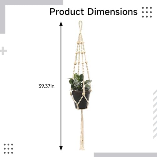 39.4 in (100 Cm) 4 Pcs Macrame Plant Hangers, Cotton Rope and Wooden Beads, for Indoor Outdoor, Suitable Succulent Pots Small Planters - Image 5
