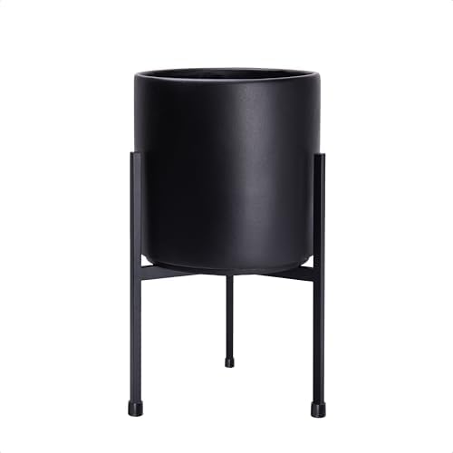 D'vine Dev Cylinder Planter Pot with Metal Stand, Black, 8 in, 96-T-B-1 by DvineDevPlanterPotsandStand
