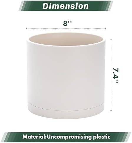 D'vine Dev Plastic Planter Pot with Saucer, 8 in, Oatmeal, 74-X-H-1 - Image 3
