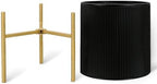 ARNIS Modern Plant Pots, Set of 2 Round Large Planters with Stand, Large Size Metal Pots with Drainage Holes for Living Room, Office, Garden or Balcony, 10.5 &12.25 Inch, Black & Gold - Image 2