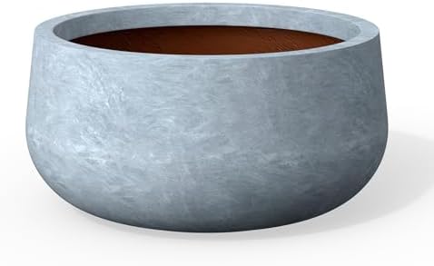 Kante Modern Home Minimalist 18.5" Dia Blue Gray Concrete Bowl Planter by Unknown