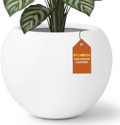 KUTE NEST 16" Dia - Premium Globo Fiberstone Outdoor Planter - White by KuteNest