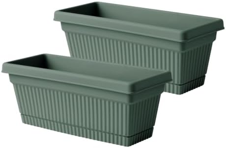 Bloem Amelia 18" Plastic Window Box Planter with Saucer Tray, Basil, 2-Pack by Bloem