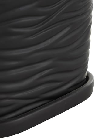 Deco 79 Ceramic Indoor Outdoor Planter Wavy Ribbed Large Planter Pot with Attached Saucer, Set of 3 Planters 7",6",5" H, Black - Image 5