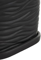 Deco 79 Ceramic Indoor Outdoor Planter Wavy Ribbed Large Planter Pot with Attached Saucer, Set of 3 Planters 7",6",5" H, Black - Image 5