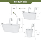 3 Different Size Metal Iron Hanging Flower Pots 10 Pcs for Outdoor Plants Metal Hanging Bucket Pots Iron Railing Fence Planter with Drainage Holes and Hooks for Porch Railing Balcony Fence (White) - Image 3