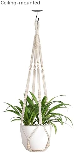 Mkono 2 Packs Fake Hanging Plant with Pot and Ceiling Hooks, Artificial Plants for Home Decor Indoor Macrame Plant Hanger with Fake Vines Faux Hanging Planter Greenery for Room Decor, Ivory (Pothos) - Image 3
