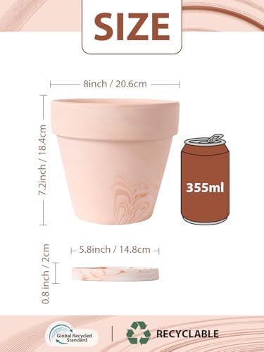 INGOFIN 8 Inch Terracotta & Clay Pots for Plants with Saucers, 2 Pack - Image 2