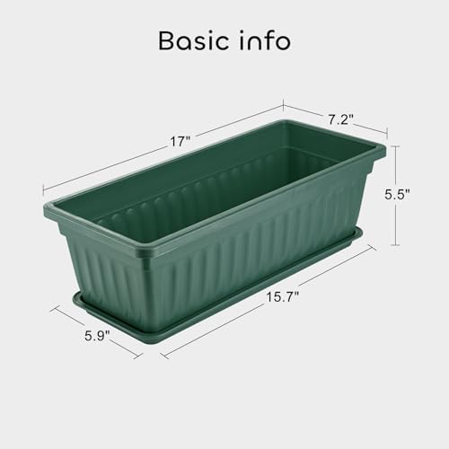 GROWNEER 6 Packs 17 Inches Green Flower Window Box Plastic Vegetable Planters Long Pots with 15 Pcs Plant Labels for Outdoor Indoor Windowsill Patio Garden Home Decor Porch - Image 3