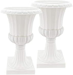 Arcadia Garden Products Plastic Garden Pedestal Urn, Set of 2 Classic Decorative Garden Pot Planter for Indoor and Outdoor Plants, 22” x 36”, White by Unknown