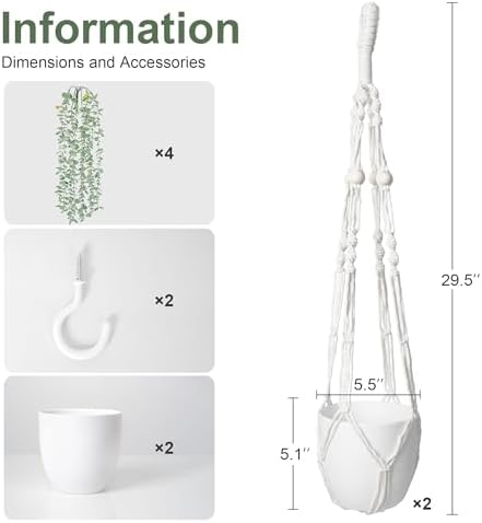 DREAMLOOM 2 Packs Fake Hanging Plants with Pots, Artificial Eucalyptus Hanging Plants with Macrame Hanger for Indoor Decor, Fake Hanging Vines Faux Greenery for Home Kitchen Office - Image 5