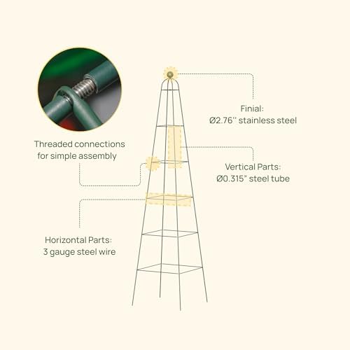 Vego Garden 7.8 ft Pyramid Obelisk Garden Trellis, Metal Rustproof Plant Support Rose Trellis, Tower Potted Cages for Flowers Fruits Vegetable Vines Indoor & Outdoor - Image 3
