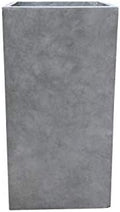 Kante Lightweight Modern Tall Square Outdoor Planter, 23.6 Inch Tall, Gray Concrete by Unknown
