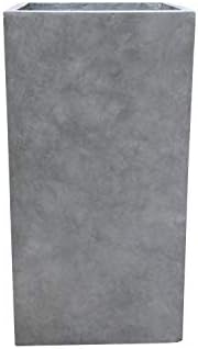 Kante Lightweight Modern Tall Square Outdoor Planter, 23.6 Inch Tall, Gray Concrete by Unknown