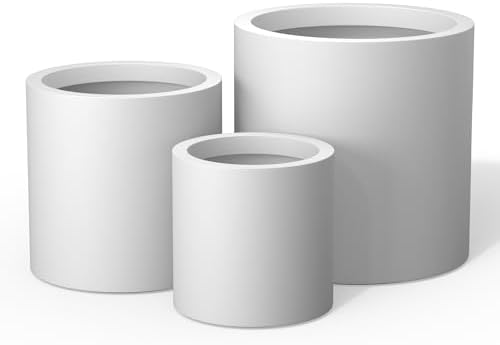 Kante Set of 3 White Concrete Cylinder Round Planters for Modern Home by Unknown