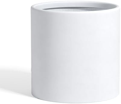 DTY Mount Powell 9.8" D x 9.8" H (Pot Opening 7.1") Fiberstone Cylindrical Planter with Drainage Hole, Weather Resistant for Indoor & Outdoor Use, Includes 2 Extra Coco Mats - White, Small by DTY