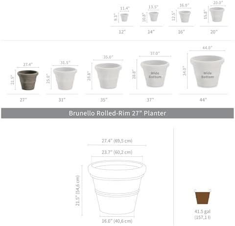 Crescent Garden Brunello Classic Gray Rolled Rim Planter Pot, Lightweight Indoor/Outdoor Weather-Safe Round Plant Pot, Extra Large Plastic Pot for Big Plants, 27''W (Concrete-Colored) - Image 5