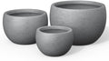 Kante Set of 3 Pale Gray Concrete Bowl Round Planters for Modern Home by Unknown