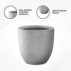 Round Concrete/Fiberglass Indoor & Outdoor Lightweight Decorative Plant Pots with Drainage Hole, Single Planter, 16.5" L, Natural Concrete - Image 7