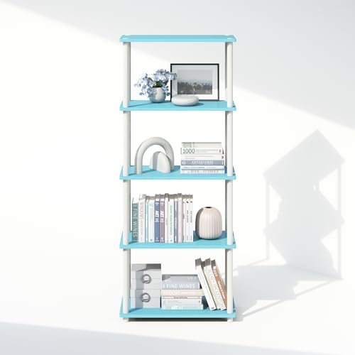 Furinno Turn-N-Tube Book Shelf, 5-Tier Bookshelf, Bookcase with Multipurpose Compact Display Rack, 11.6 x 23.6 x 57.4, for Living Room, Bedroom, Home Office, Light Blue/White - Image 6