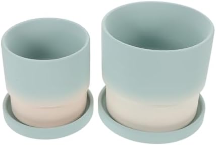 2 Pack Ceramic Flowerpots with Drainage Holes for Indoor Succulents by ADOCARN