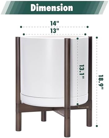 D'vine Dev Ceramic Pot with Walnut Wood Stand, White, 14 in, 55-B-T-1 - Image 3
