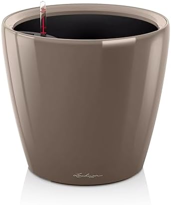 Lechuza Classico LS 21 Shiny Taupe High Gloss, Self-Watering Round Planter, D8.3 H7.9 in by LECHUZA
