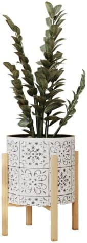 EverNest Tristan Bohemian White and Black Planter with Kinsley Stand, SelectBase Decorative Planter Pots, Contemporary, Eclectic Boho Style Indoor Plant Pots (Medium, 2 Gallon) by EverNest