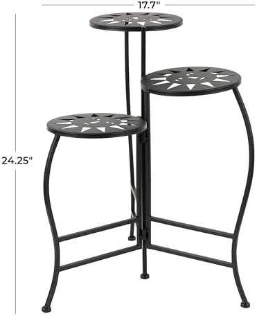 Deco 79 Metal Indoor Plantstand Folding 3 Tier Plant Shelf with Sun Face Cutouts, Plant Stand 18" x 18" x 24", Black - Image 3