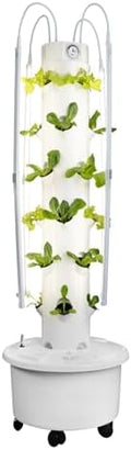 GX Hydroponic Tower | Vertical Planter Tower | Hydroponics Growing System Kit | Food Grade with 24 Net Pots (with LED Grow Lights) by ALTOGARDEN