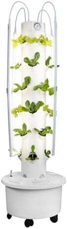 GX Hydroponic Tower | Vertical Planter Tower | Hydroponics Growing System Kit | Food Grade with 24 Net Pots (with LED Grow Lights) by ALTOGARDEN