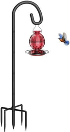 Shepherds Hook for Bird Feeder, 92" Heavy Duty Bird Feeder Pole with 5-Prong Base, Extra Thick Metal Shepherd Hook for Outdoor Hanging Plant Basket, Hummingbird Feeder, Solar Lantern, Black, 1 Pack by Gientan