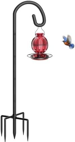 Shepherds Hook for Bird Feeder, 92" Heavy Duty Bird Feeder Pole with 5-Prong Base, Extra Thick Metal Shepherd Hook for Outdoor Hanging Plant Basket, Hummingbird Feeder, Solar Lantern, Black, 1 Pack by Gientan