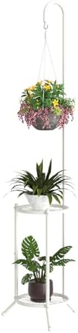 BMOSU Plant Stand with Hooks Indoor Outdoor Corner Tall Plant Stand Heavy-Duty Metal 3-Tier Plant Shelf Holder Rack for Patio Garden Balcony Living Room Bedroom(semicircular White) by BMOSU