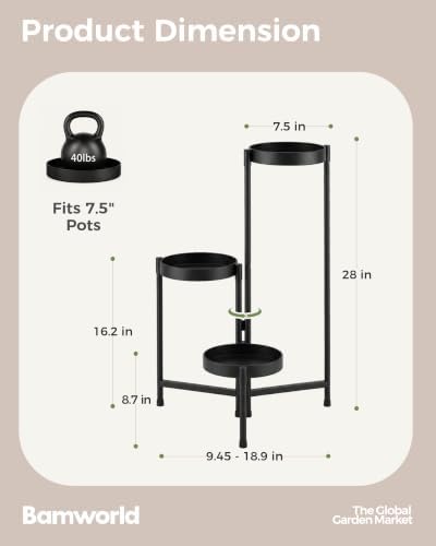 Bamworld Plant Stand Indoor Outdoor 3 Tier Corner Plant Shelf Metal Holder - Image 2