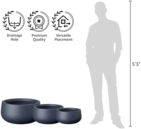 Kante Set of 3 Charcoal Concrete Bowl Round Planters for Modern Home - Image 4