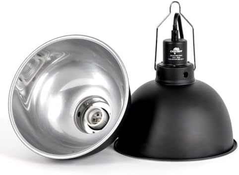2 Pack Reptile Light Fixture, 8.5in Deep Dome Reptile Lamp Fixture, Optical Reflection Cover, Separate Switch & Hook, Terrarium Light Fixture for Reptile Heat Basking UVB Bulbs, 150W, Black - Image 2