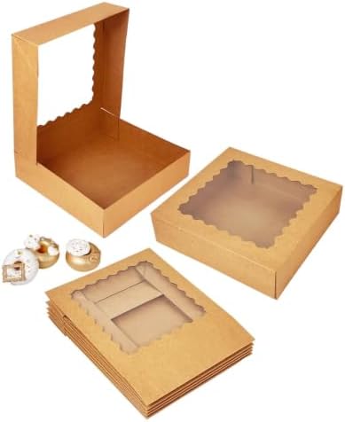 Bakepacker Auto-pop Up Pie Boxes with Window 8x8x2.5 inches 55pcs Brown - Image 3