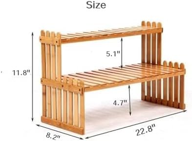 GURECOD 22.8" 2 Tiers Bamboo Plant Stand Shelf,Desk Flower Pot Holder,Adjustable Desktop Shelf Display Organizer Ladder Rack for Office Decorate Desk Shelving Storage Rack,Kitchen Rack (22.8" Length) - Image 3
