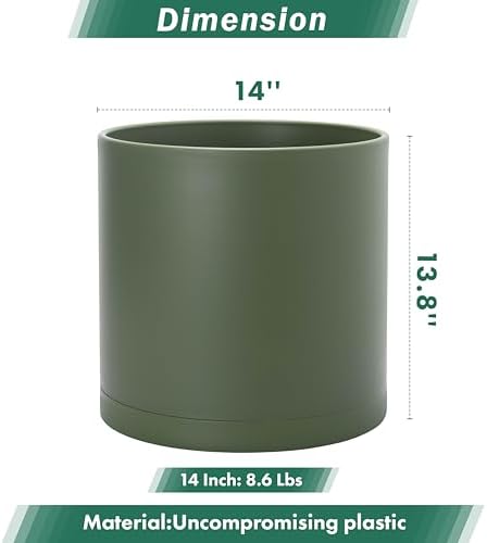 D'vine Dev Plastic Planter Pot with Saucer, 14 in, Olive, 74-X-I-4 - Image 3